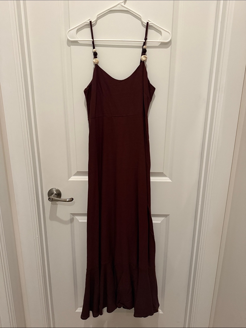 Women’s Brown Maxi Slip Dress with Bead-Strap Detail